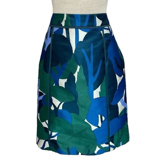 Ann Taylor Skirt Women's 4 Petite Blue Green Tree Print Straight Knee Length - Picture 1 of 15